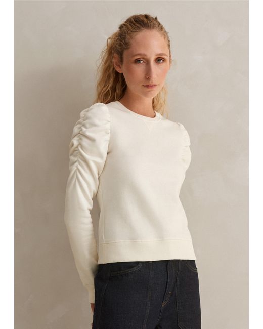 ME+EM Natural Cotton Ruche Sleeve Sweatshirt