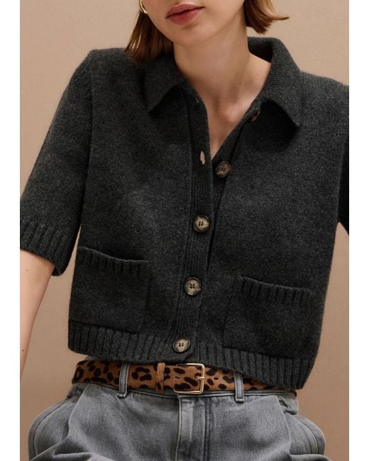 ME+EM Black Merino Cashmere Cropped Knit Jacket