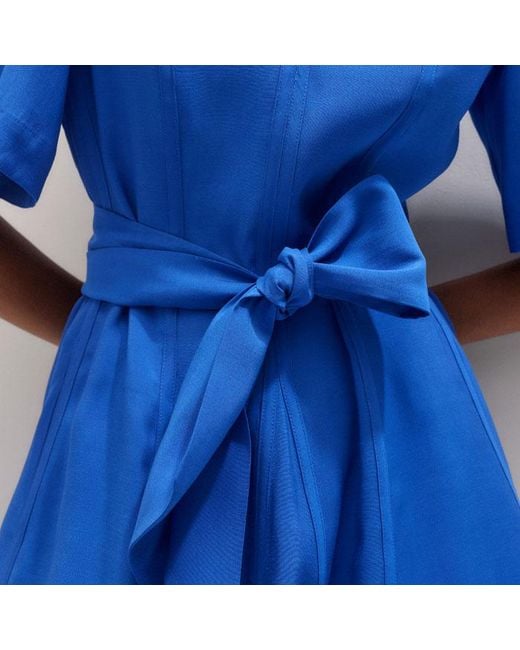 ME+EM Blue Panel Detail Fit And Flare Short Dress + Tie