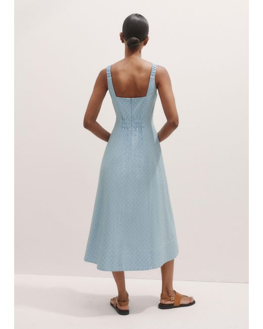 ME+EM Blue Italian Jacquard Fit And Flare Midi Dress