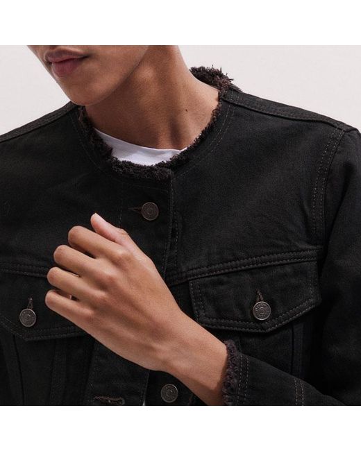 ME+EM Black Collarless Denim Jacket
