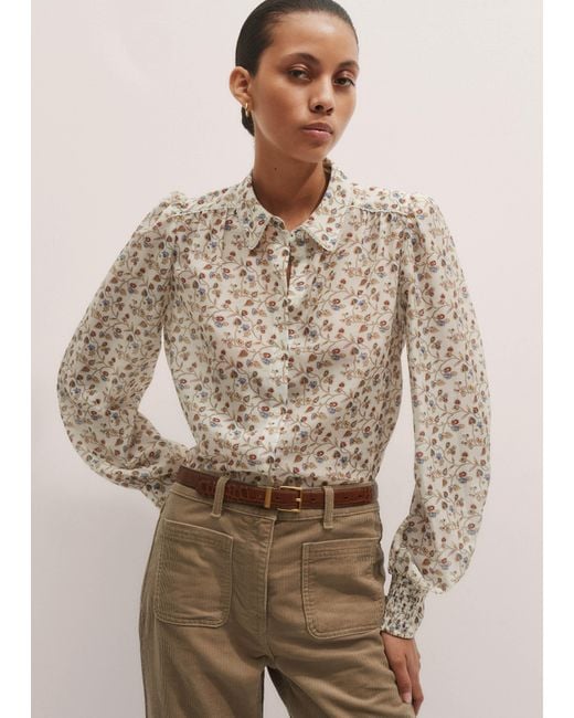 ME+EM Natural Silk Cotton Cottage Garden Print Blouse
