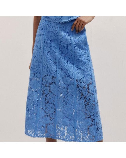 ME+EM Blue Lace A-Line Midi Skirt