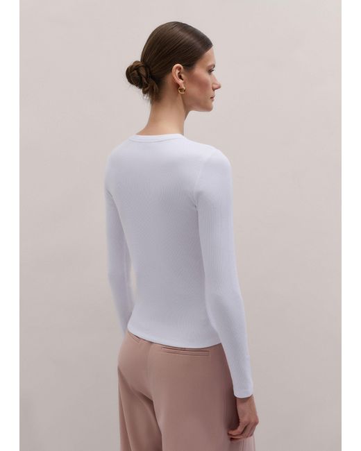ME+EM White Cotton Rib Long Sleeve Top