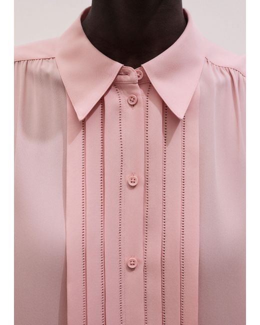 ME+EM Pink Silk Feminine Embroidered Straight Blouse + Tie