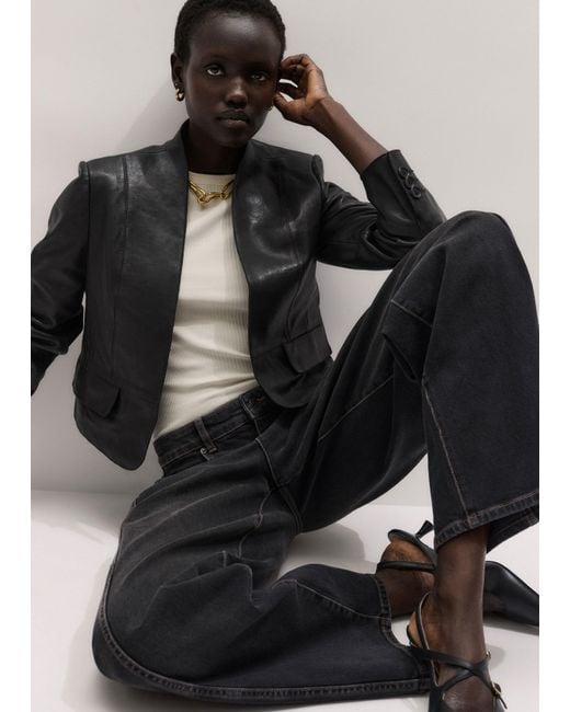 ME+EM Black Cropped Leather Jacket