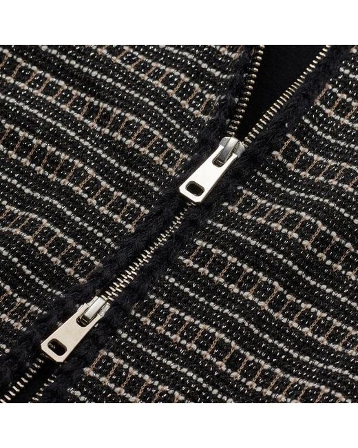 ME+EM Black Stripe Tweed Zip-Front Top