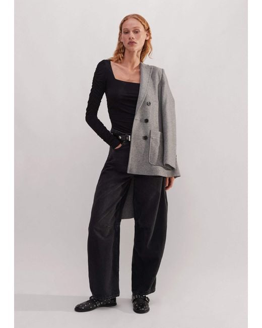 ME+EM Black Ruched Square Neck Top