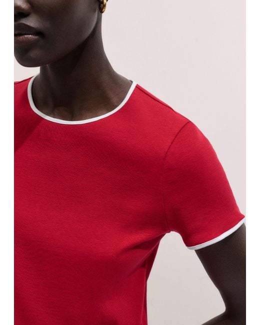 ME+EM Red Slim Ringer Tee Deep Carmine-Light Cream