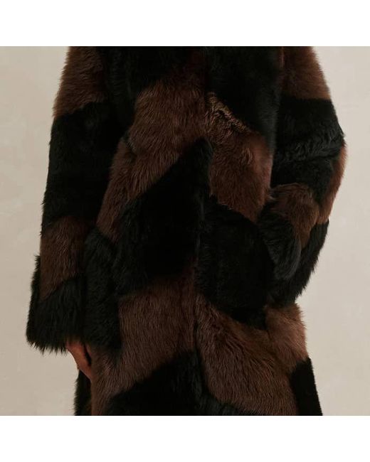 ME+EM Black Statement Shearling Patchwork Coat/Chocolate