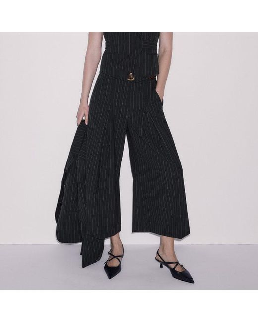 ME+EM Black Pinstripe Wrap Waistcoat