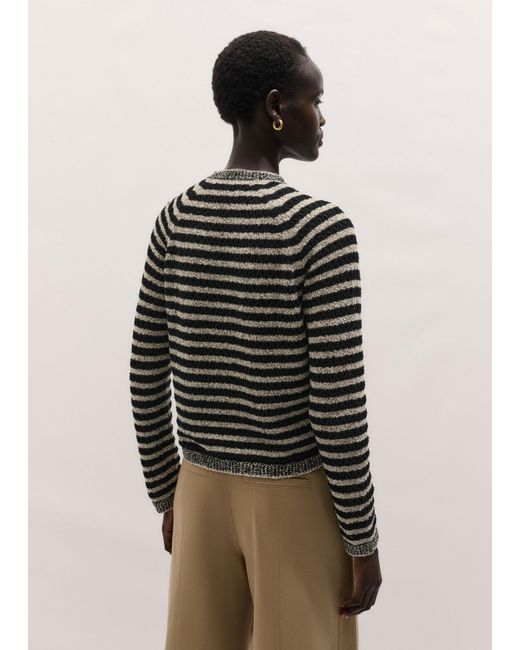 ME+EM Black Textured Stripe Cardigan-Cream