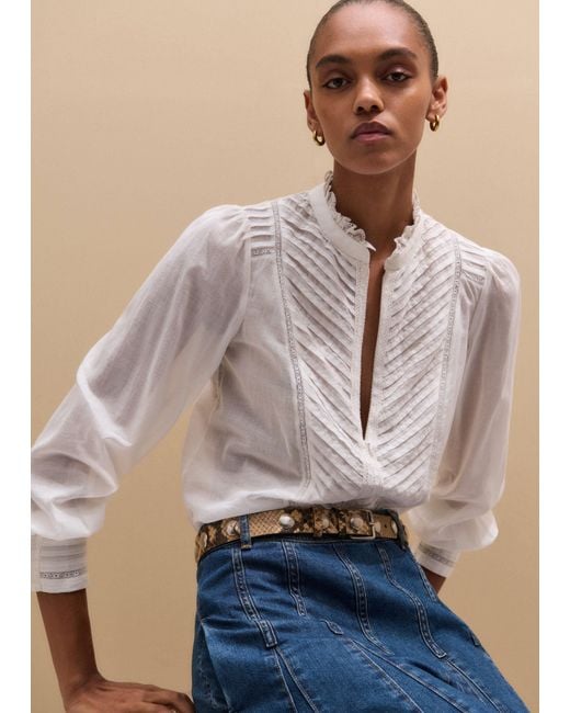 ME+EM Multicolor Delicate Pintucked High-Neck Top