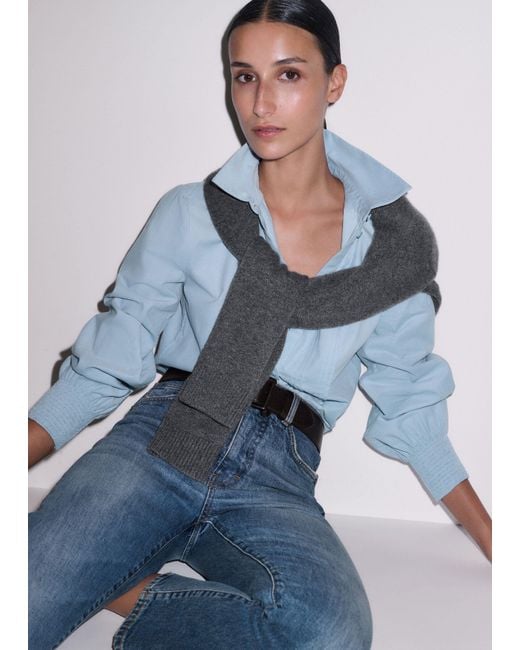 ME+EM Blue Micro Cord Slim Fitting Blouse