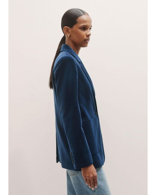 ME+EM Blue Velvet Sharp Shoulder Jacket