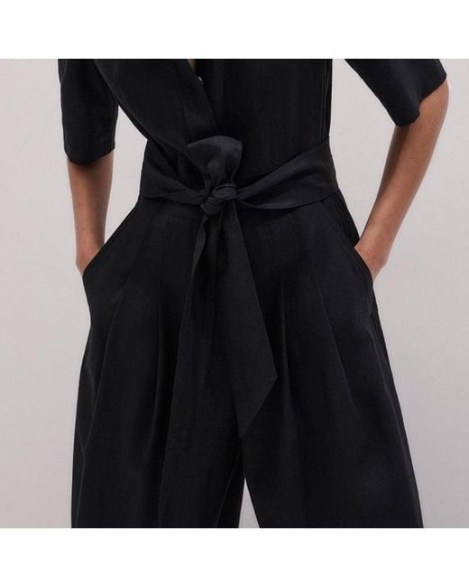 ME+EM Black Crease-Less Linen Cropped Jumpsuit + Belt
