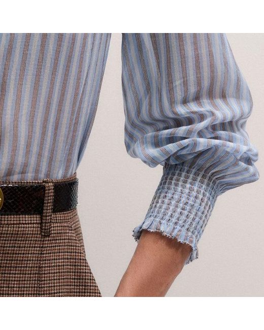 ME+EM Blue Cotton Voile Stripe Blouse + Tie