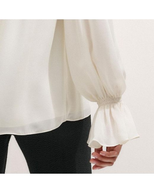 ME+EM Natural Silk + Lace Long Sleeve Blouse