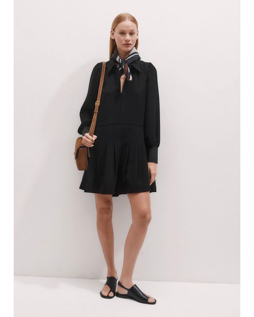 ME+EM Black Modern Twill Pleated Short Swing Dress