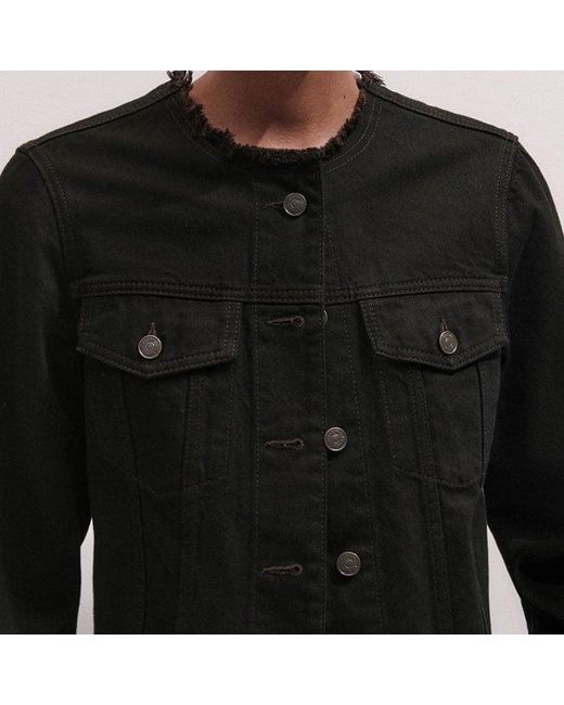 ME+EM Black Collarless Denim Jacket