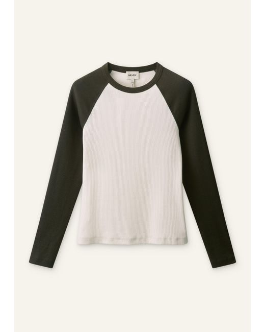 ME+EM Multicolor Ultimate Slim Baseball Top Autumn Ivory-Rich Melange