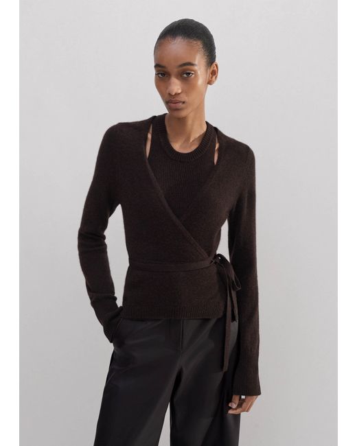 ME+EM Black Cashmere Layered Wrap Top