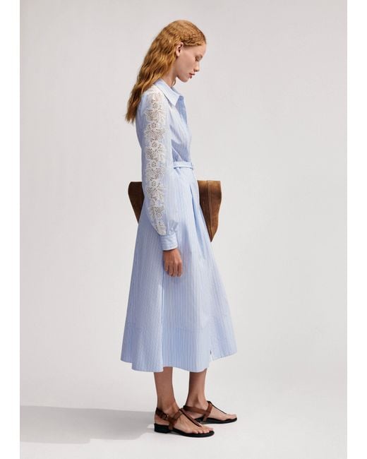 ME+EM Cotton Stripe Midi Shirt Dress + Belt in Blue