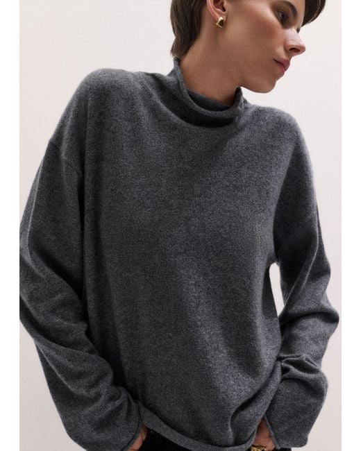 ME+EM Black Cashmere High Neck Relaxed Jumper Mid Melange