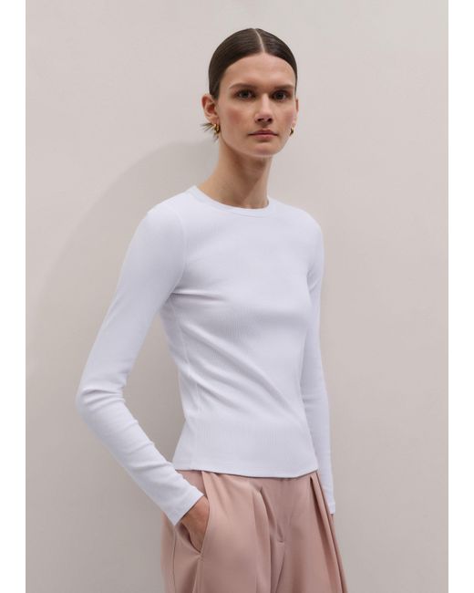 ME+EM White Cotton Rib Long Sleeve Top
