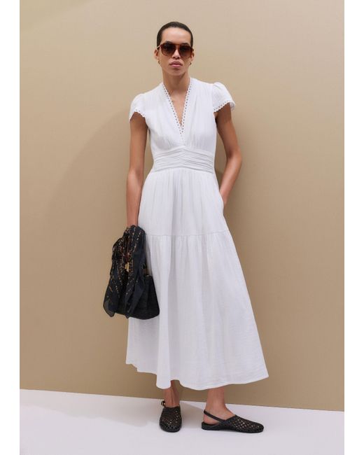 ME+EM Natural Cheesecloth Fit And Flare Maxi Dress