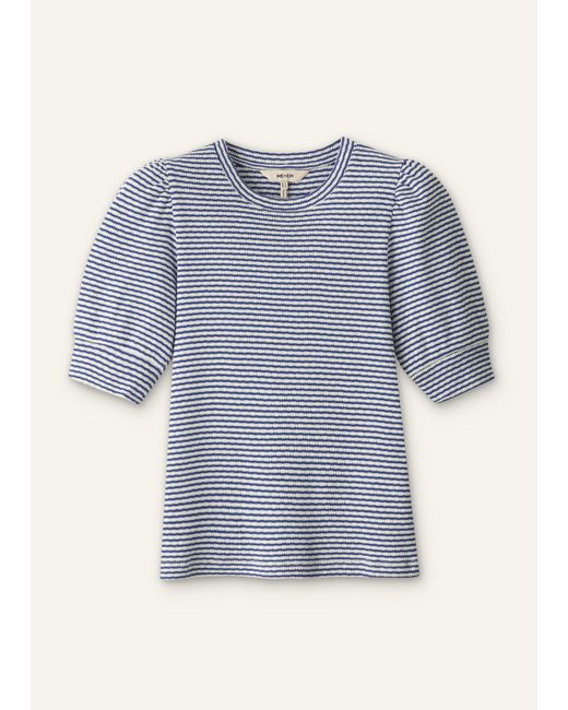 ME+EM Blue Striped Pouf Sleeve Tee Deep-Soft