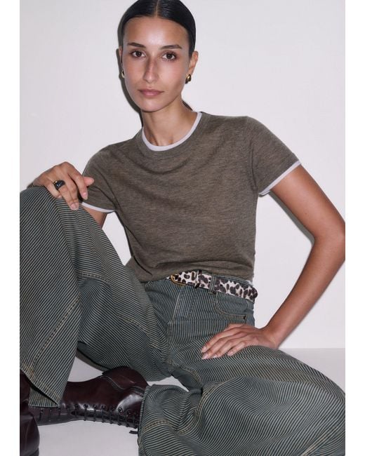 ME+EM Gray Barely There Contrast Trim Knit Baby Tee Pebble-Soft