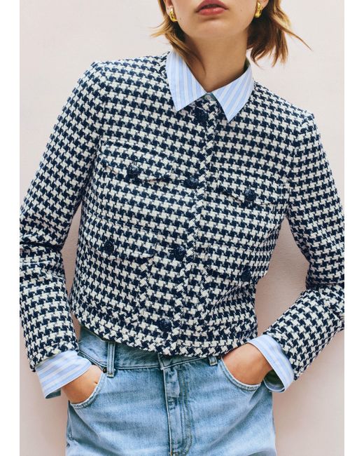 ME+EM Blue Houndstooth Box Jacket