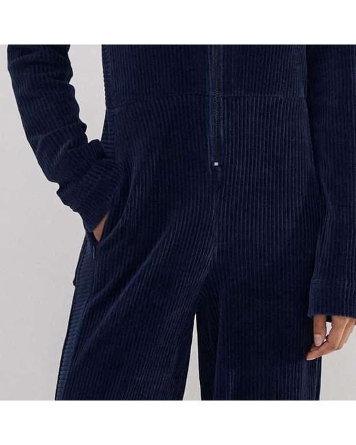 ME+EM Blue Fluid Cord Velour Jumpsuit + Belt