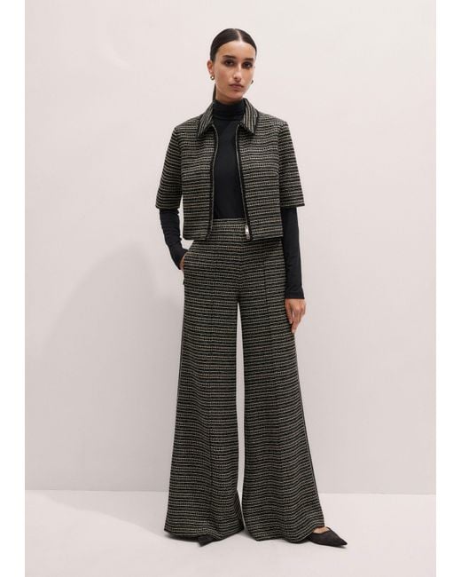 ME+EM Black Stripe Tweed Zip-Front Top