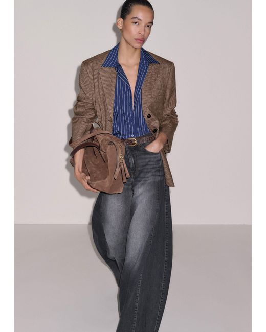 ME+EM Blue Boxy Three Quarter Sleeve Striped Shirt