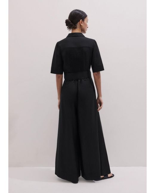 ME+EM Black Crease-Less Linen Cropped Jumpsuit + Belt