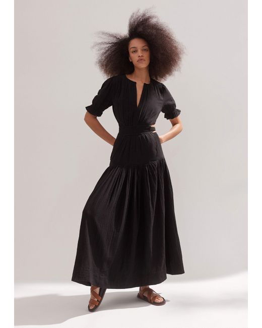 ME+EM Black Cheesecloth Cut Out Full-length Dress