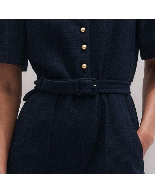 ME+EM Blue Wide Leg Cropped Jumpsuit + Belt