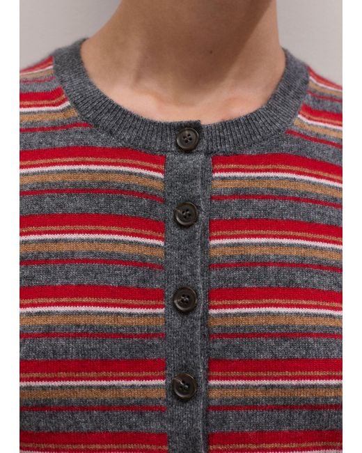 ME+EM Multicolor Pouf Sleeve Striped Cashmere Button Through Tee