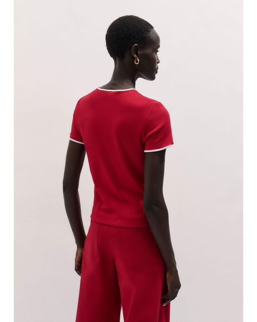 ME+EM Red Slim Ringer Tee Deep Carmine-Light Cream