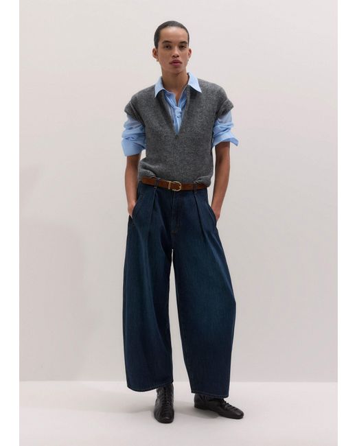 ME+EM Blue Pleated Barrel Jean