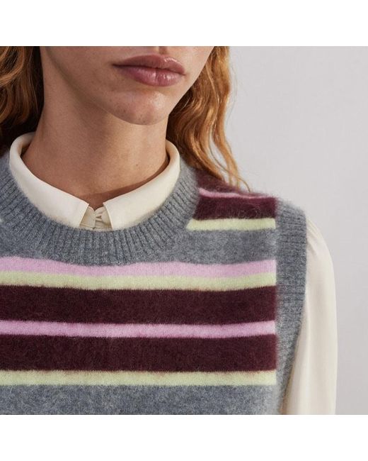 ME+EM Purple Brushed Cashmere Stripe Sweater Vest