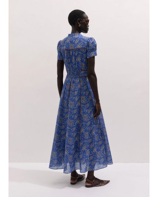 ME+EM Blue Fit & Flare Gilded Paisley Print Maxi Dress