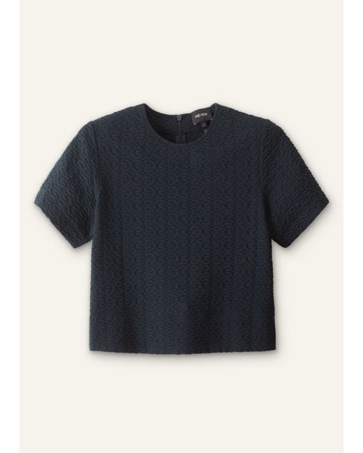 ME+EM Blue Curling Crosses Jacquard Short Sleeve Top