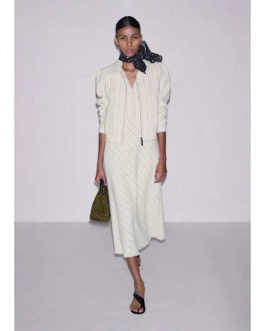 ME+EM White Textured Stripe Fit And Flare Midi Dress