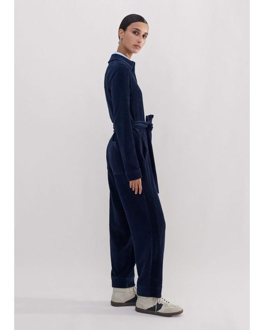 ME+EM Blue Fluid Cord Velour Jumpsuit + Belt