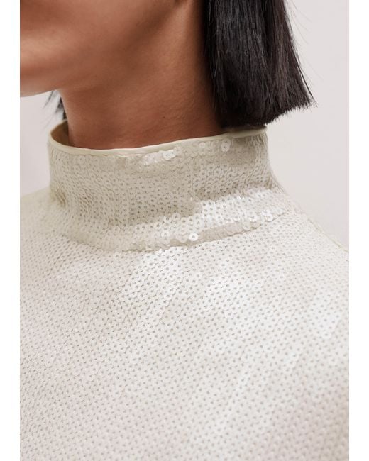 ME+EM Natural Sequin High Neck Top