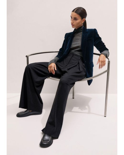 ME+EM Blue Pinstripe Velvet Sharp Shoulder Blazer