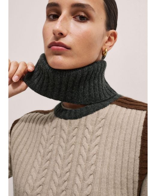 ME+EM Brown Merino Cashmere Patched Cable Knit Vest